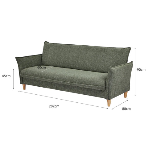 Clicto Green Fabric Click-Clack 3 Seater Sofa Bed with Storage