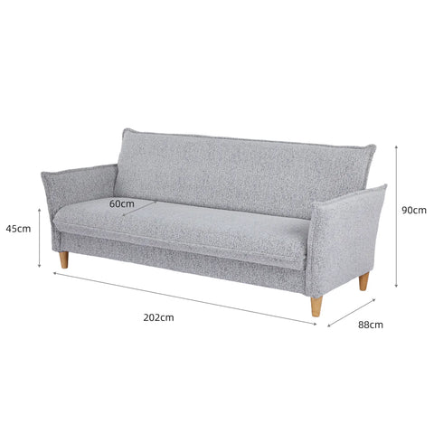 Clicto Grey Fabric Click-Clack 3 Seater Sofa Bed with Storage