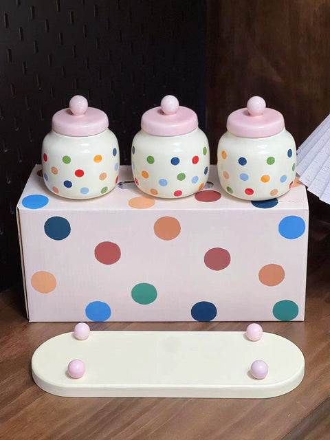 Colorful Polka Dot Ceramic Storage Jars - 280ml - Furnt
