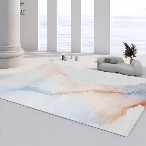 Dawn Watercolor Wash Rug in Soft Blue & Peach - 160 x 200cm
