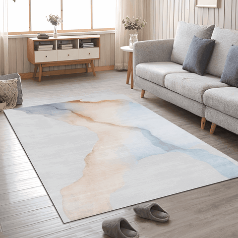 Dawn Watercolor Wash Rug in Soft Blue & Peach - 160 x 200cm