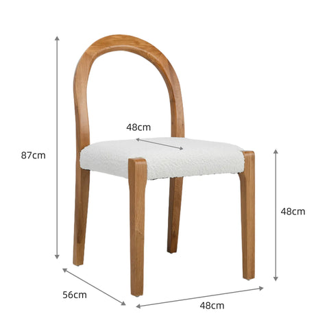Elena Set of 2 Dining Chairs, Natural Oak Frame | White Boucle Fabric