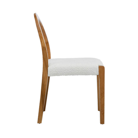 Elena Set of 2 Dining Chairs, Natural Oak Frame | White Boucle Fabric