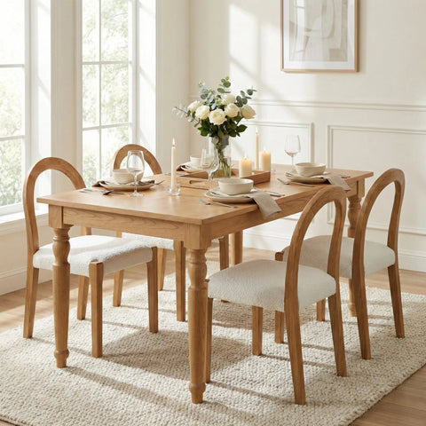 Elena Set of 2 Dining Chairs, Natural Oak Frame | White Boucle Fabric