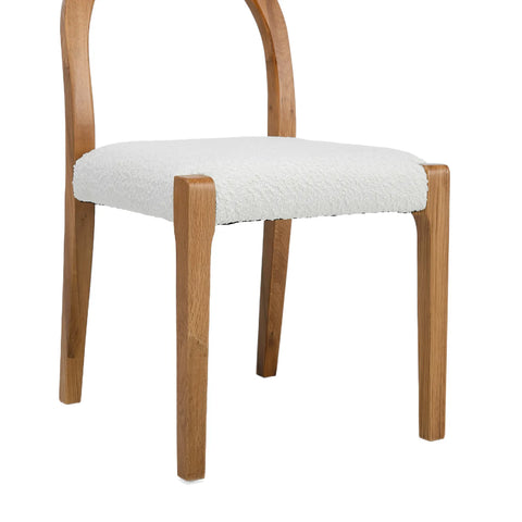 Elena Set of 2 Dining Chairs, Natural Oak Frame | White Boucle Fabric