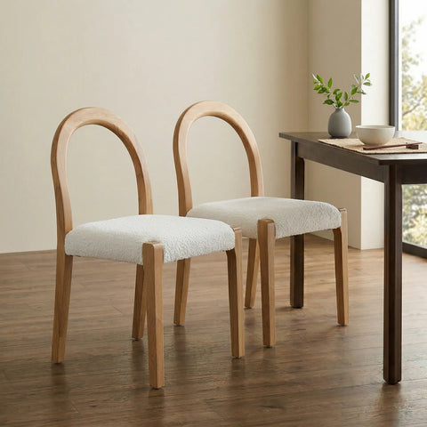 Elena Set of 2 Dining Chairs, Natural Oak Frame | White Boucle Fabric
