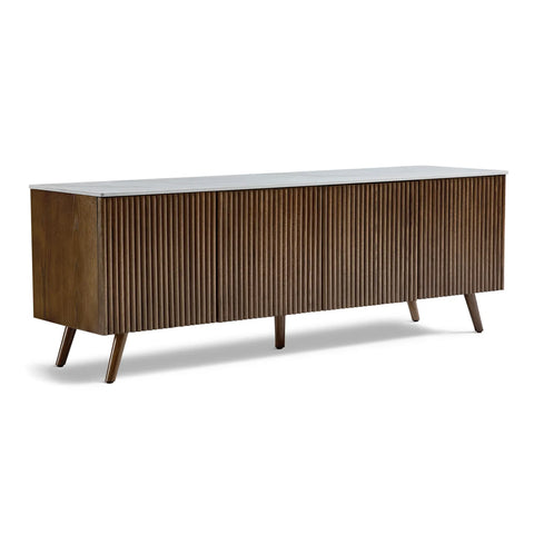 Echo White Marble Effect Ceramic Top & Brown Wooden TV Cabinet