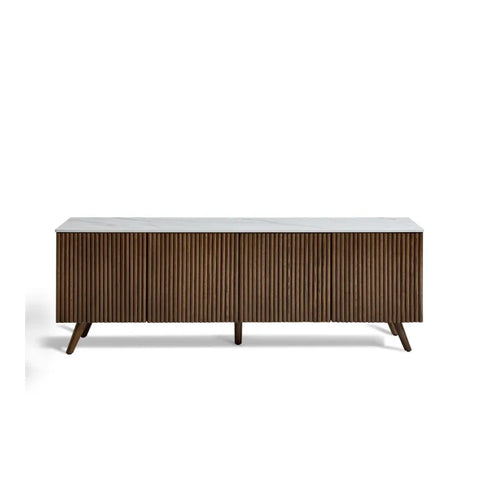 Echo White Marble Effect Ceramic Top & Brown Wooden TV Cabinet
