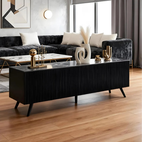 Echo Black Marble Effect Ceramic Top & Wooden TV Cabinet