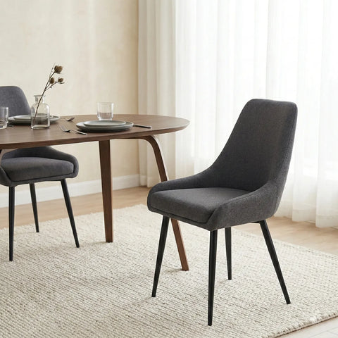 Eddy Set of 2 Dark Grey Dining Chairs with Black Metal Frame