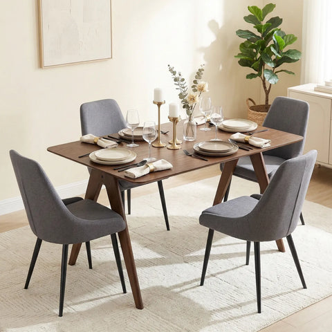 Eddy Set of 2 Dark Grey Dining Chairs with Black Metal Frame