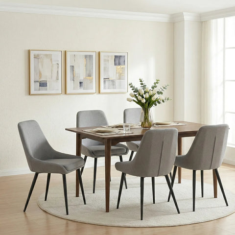 Eddy Set of 2 Light Grey Dining Chairs with Black Metal Frame
