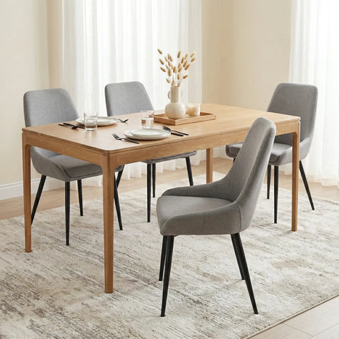 Eddy Set of 2 Light Grey Dining Chairs with Black Metal Frame