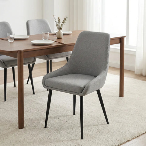 Eddy Set of 2 Light Grey Dining Chairs with Black Metal Frame