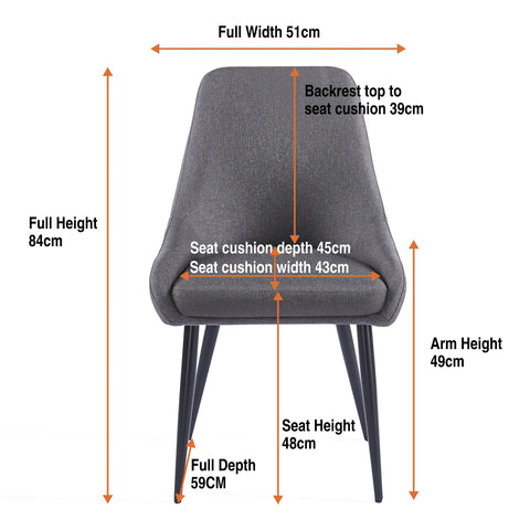 Eddy Set of 2 Dark Grey Dining Chairs with Black Metal Frame