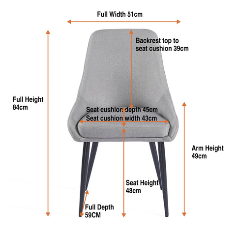 Eddy Set of 2 Light Grey Dining Chairs with Black Metal Frame