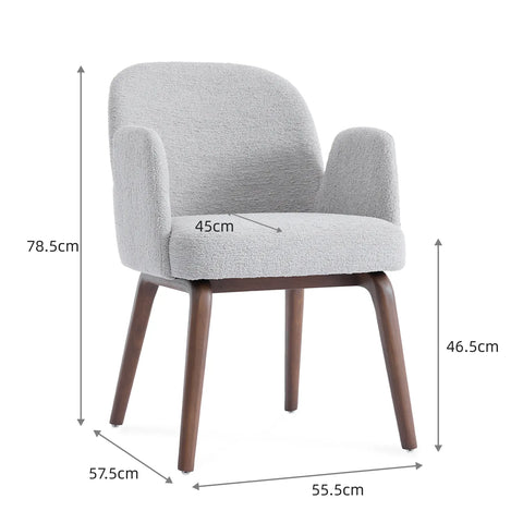 Elano Dining Chair, Walnut Effect Ash Solid Wood | Light Grey Bouclé Fabric