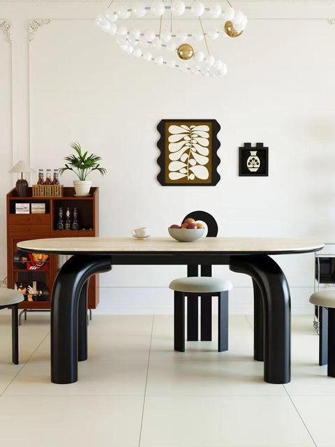 Ellie Grand Marble Dining Table with U-Shaped Black Legs - 160cm x 80cm