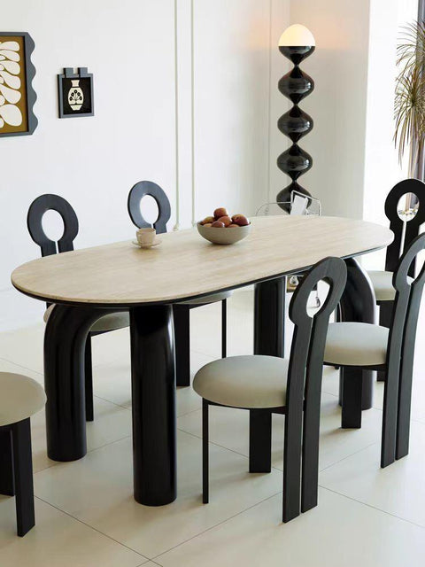 Ellie Grand Marble Dining Table with U-Shaped Black Legs - 160cm x 80cm