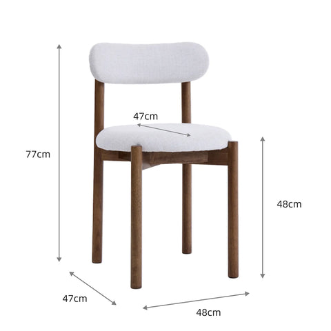 Elmora Set of 2 Dining Chairs, Walnut Effect Solid Wood | Light Warm Grey Textured Basketweave Fabric