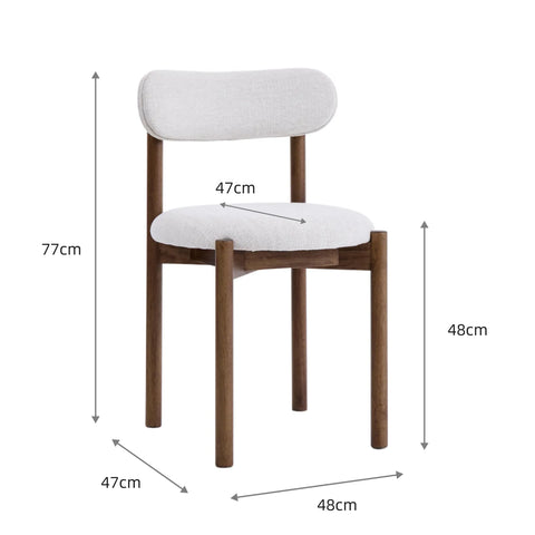 Elmora Set of 2 Dining Chairs, Walnut Effect Solid Wood | Cream Textured Basketweave Fabric Dining Chairs