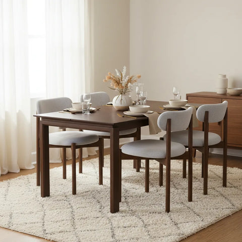 Elmora Set of 2 Light Warm Grey Textured Fabric Dining Chairs with Walnut Effect Solid Wood Frame