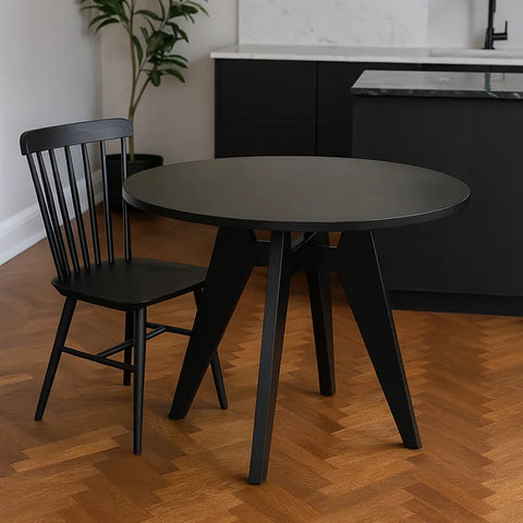 Elva Black Round  Wooden Dining Table - 120cm
