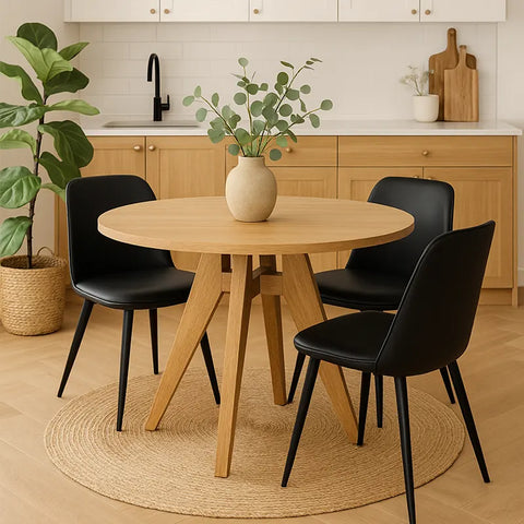 Elva Brown Round  Wooden Dining Table - 120cm