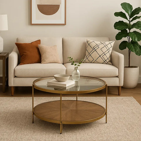 Ember Glass-Top Round Coffee Table