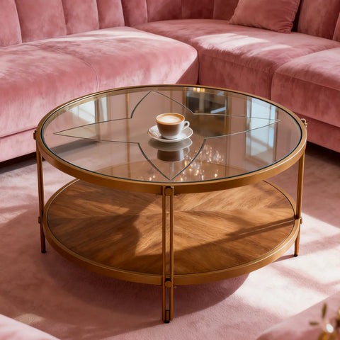 Ember Glass-Top Round Coffee Table