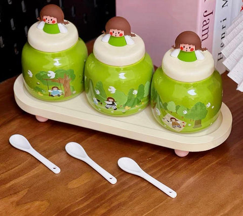 Enchanted Forest Girl Ceramic Seasoning Jars - 280ml - Furnt