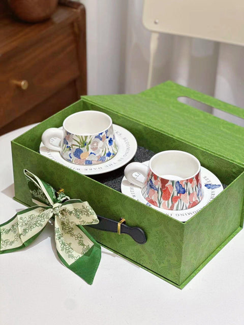 Fleur-de-Lis Elegance Coffee Cup Set - 270ml (Enchanted Garden Edition) - Furnt