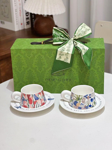 Fleur-de-Lis Elegance Coffee Cup Set - 270ml (Enchanted Garden Edition) - Furnt