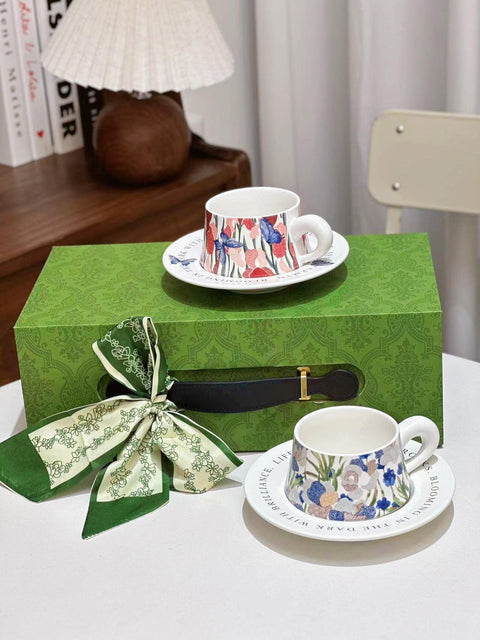 Fleur-de-Lis Elegance Coffee Cup Set - 270ml (Enchanted Garden Edition) - Furnt