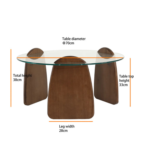 Forma Set of Two Walnut Wooden Coffee Tables with Tampered Glass