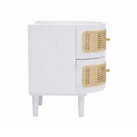 Franco Curved White Rattan Wooden Bedside Cabinet