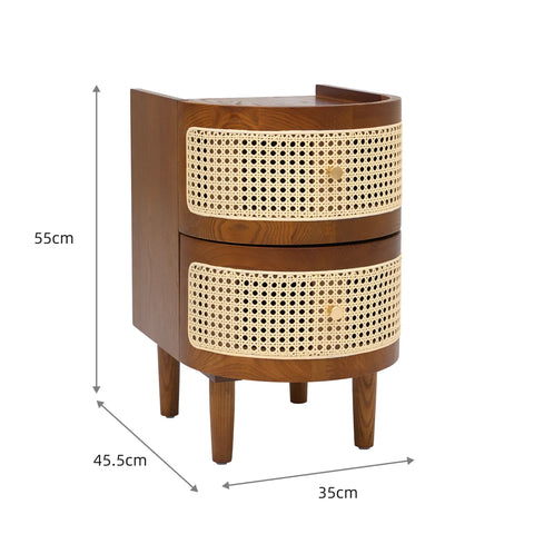 Franco Curved Brown Rattan Wooden Bedside Cabinet