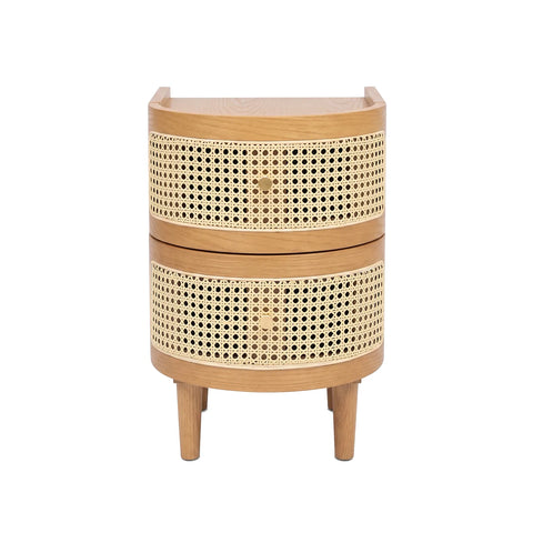 Franco Curved Natural Rattan Wooden Bedside Cabinet