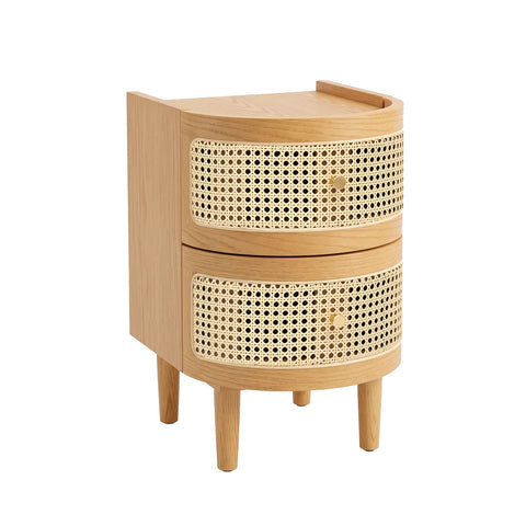 Franco Curved Natural Rattan Wooden Bedside Cabinet