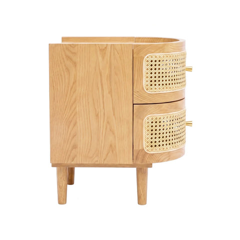 Franco Curved Natural Rattan Wooden Bedside Cabinet