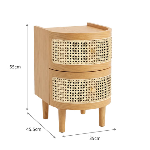 Franco Curved Natural Rattan Wooden Bedside Cabinet