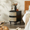 Franco Solid Wood & Rattan Bedside Cabinet - Black