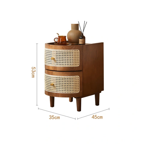 Franco Solid Wood & Rattan Bedside Cabinet - Walnut