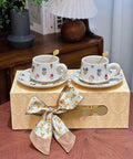 Golden Blossom Embossed Ceramic Coffee Cup Set - 260ml - Furnt