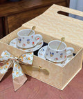 Golden Blossom Embossed Ceramic Coffee Cup Set - 260ml - Furnt