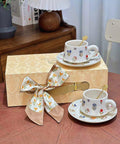 Golden Blossom Embossed Ceramic Coffee Cup Set - 260ml - Furnt