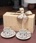 Golden Blossom Embossed Ceramic Coffee Cup Set - 260ml - Furnt