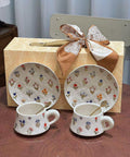 Golden Blossom Embossed Ceramic Coffee Cup Set - 260ml - Furnt