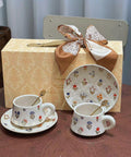 Golden Blossom Embossed Ceramic Coffee Cup Set - 260ml - Furnt
