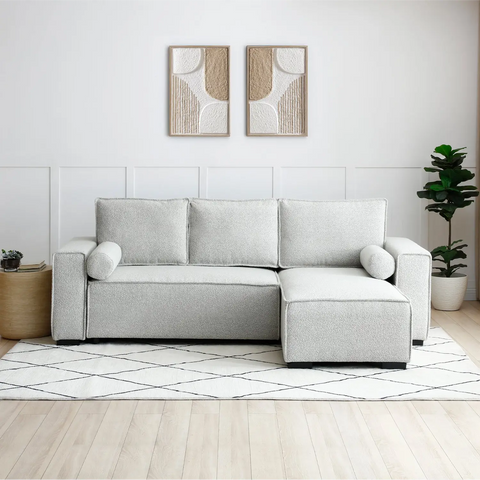 Harrison Corner Sofa Bed in Olive Green Chenille, Navy Chenille or Natural Boucle